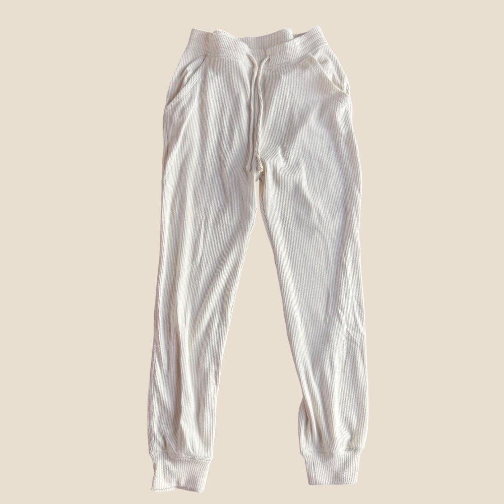 Gilly Hicks Ribbed Joggers Womens Small White Cream Drawstring Knit Pants NWT